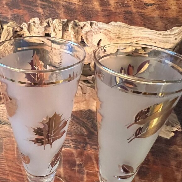 Vintage Libby Frosted Pilsners With Gold Leaf Design Set - Picture 9 of 11